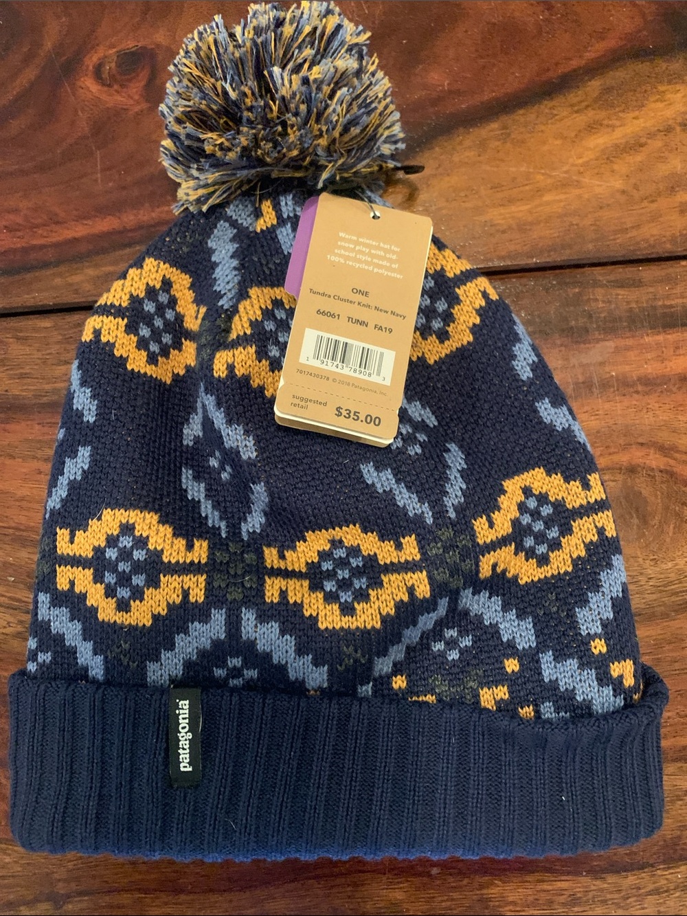 Patagonia Kids Navy, Gold & Light Blue Pom-Pom Beanie